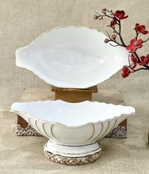 Bát sứ thuyền bày lễ trắng viền kim
