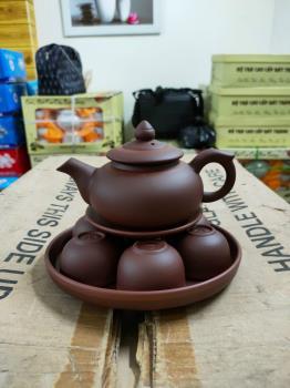 Bộ trà đất đỏ khay tròn Bát tràng