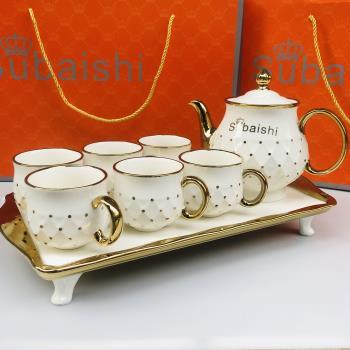 Bộ trà khay sứ chấm vàng