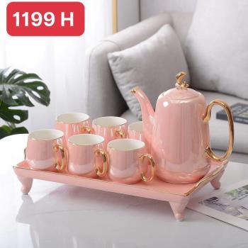 Bộ trà khay sứ xanh, hồng,lá, ánh trai 1199