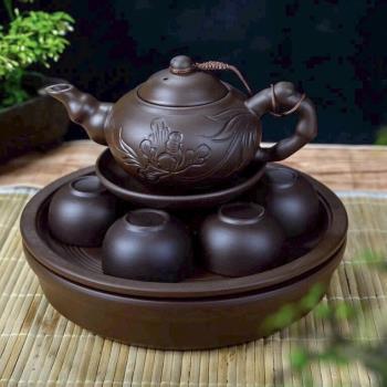 Bộ trà nâu khay tròn 2 lớp BT