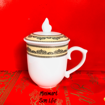 Ca sứ có nắp viền hoa vàng LL