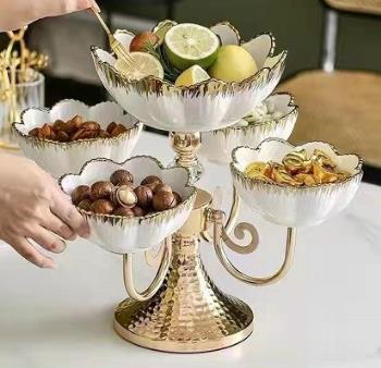 Đĩa quả 5 cánh sứ trắng viền vàng 1624