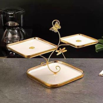 Đĩa quả sứ vuông viền vàng 3 nhánh