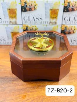 Khay mứt gỗ lục giác nắp trơn núm hươu