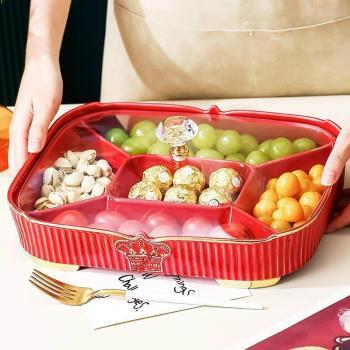 Khay mứt sứ đỏ CN liền nắp kính KLDM3