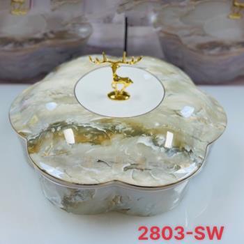 Khay mứt sứ tròn vân đá núm hươu