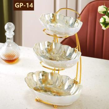 Khay quả sứ ovan vân đá ánh trai  3 tầng