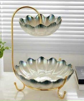 Khay quả sứ xanh dương 2 tầng treo 1319