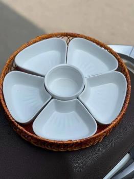 Set bộ thờ trắng 6 món khay mây 35cm